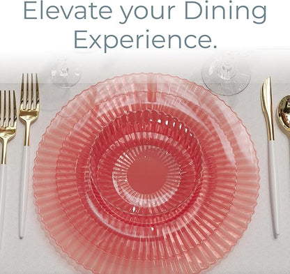 Exquisite 40 Piece Plastic Disposable Plates Set For 20 Guests I 20 X 9 Inch & 20 X 11 Inch Disposable Plastic Plates | Color: Pink | Great for Weddings Parties And Formal Occasions