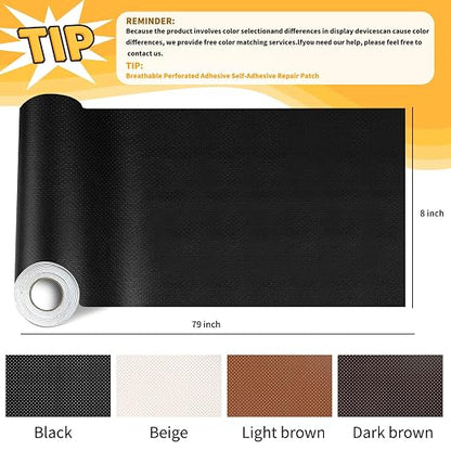 JuCheng Leather Repair Patch 8x79 Black, Breathable Perforated Adhesive Self-Adhesive Repair Patch, Furniture Couch Car Seats Office Chairs Sofa Repair Patch Refurbished Patch (Black, 8x79inch)