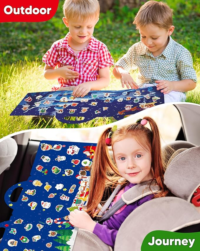 Reusable Sticker Book for Toddlers 2-4 Years, Stickers for Kids, Toddler Sticker Book Ages 1-3, Toddler Craft Activities, Toddlers Travel Toys Ages 2+ Boy Girl Birthday Gifts - Christmas