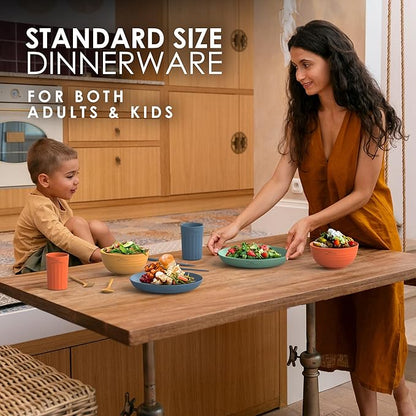 Wheat Straw Dinnerware Sets For 4 - Camping Plates Cups And Bowls Set - Dishwasher Microwave Safe Dishes - Alternate To Plastic Dinnerware Set - Wheat Straw Plates And Bowls Sets - RV Dishes