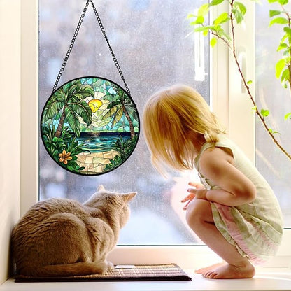 DASTOLL Stained Glass Window Hanging, and Mom 11.8x11.8 in