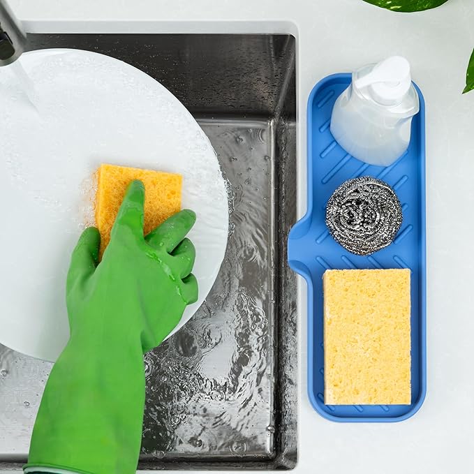 Zulay Kitchen Large Silicone Sponge Holder – Flexible Sink Organizer Tray