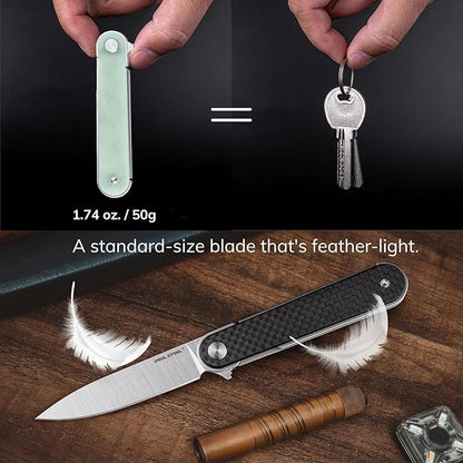 REALSTEEL IRIS Pocket Knife, Folding Knife, Flipper, Liner Lock, 2.99" 12C27 Steel Blade, Lightweight G10 Handle, 1.74oz, Deep-carry Pocket Clip, EDC Outdoor Indoor, Gifts for Men Women Camping Hiking Climbing Fishing (OD Green G10)