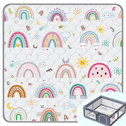 Baby Play Mat，Thick Soft 71" X 79" Playpen mat, Non-Slip and Machine Washable Baby Play Mats for Floor，Crawling Mat for Babies, Toddlers & Infants to Play and Learn (Rainbow)