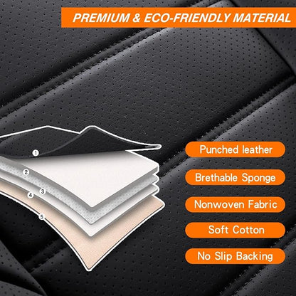 MINGBRON Black Car Seat Cover with Lumbar Support, Car Seat Protector Waterproof, Nappa Leather Car Seat Cushion, Car Seat Covers Front Seats and Back Fit for Most Cars