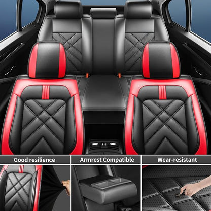 Tahoe Car Seat Covers Fit for Chevrolet/Chevy Tahoe 2011-2026, Full Coverage Leather Waterproof Breathable Seat Covers, Automotive Seat Protectors, Airbag Compatible, (Full Set Seats Red Black)