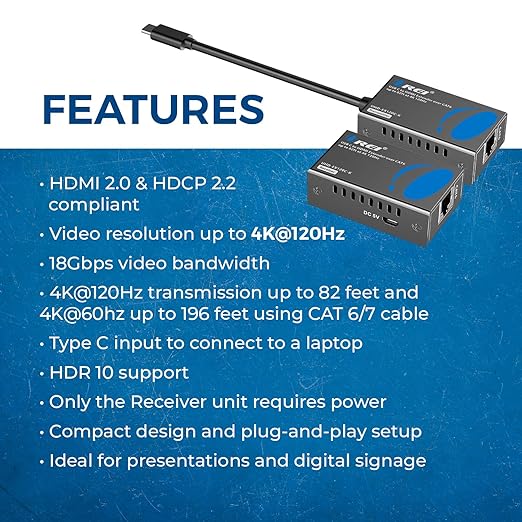 OREI 4K 120Hz USB-C to HDMI Over Cat6/7 Ethernet Extender, Presentation