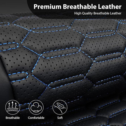 CAR PASS 3D Foam PU Leather Car Seat Covers Front Seats, Blue Faux Leather Front Seat Covers for Car, Universal Fit for SUV Truck Sedan Automotive, Armrest Airbag Compatible,Black and Blue