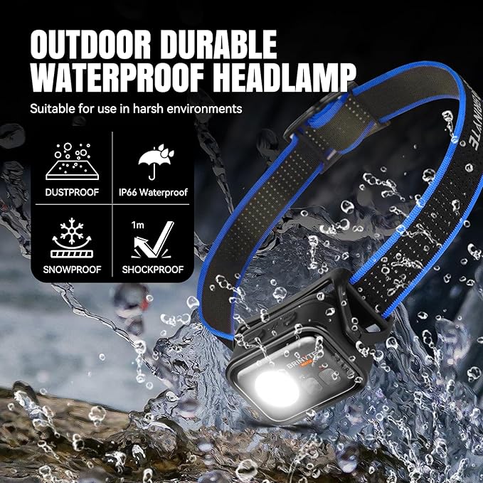 Brinyte HC01 1000 Lumen Rechargeable Headlamp, USB-C/AAA Dual Power, Red Light & 45H Runtime (Low Mode), Patented Adjustable Headband for Camping Hunting Hard Hat