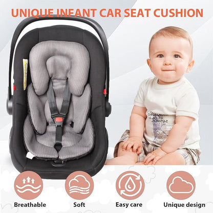 Infant Carseat Insert, 2-in-1 Reversible Baby Car Seat Cushion for Newborn Toddler Head & Body Support Car Seat Pad for Carseats, Strollers, Swings, Bouncers(Black)