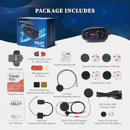 BIKECOMM Salut Motorcycle Helmet Speakers Intercom – 1000M Range Wireless