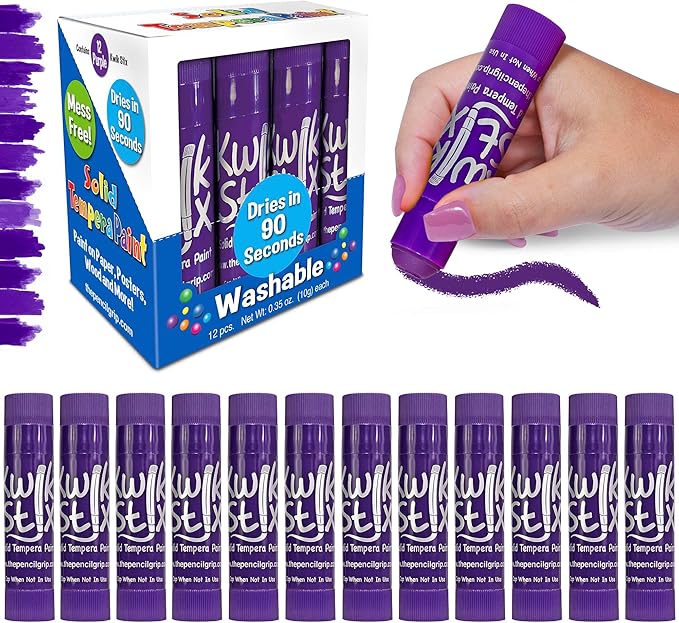 Kwik Stix Solid Tempera Paint Sticks – 12 Pack of Purple – Same Color Washable, Quick Dry (90 Seconds), ASTM Certified, Non-Toxic, Allergen-Free Kids & Toddler Art Supplies for Home, School & Crafts