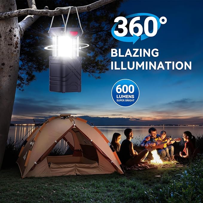 LETMY 4 Pack Camping Lantern, Rechargeable LED Lanterns, Solar Lantern Battery Powered Hurricane Lanterns Flashlight with 3 Powered Ways & USB Cable for Emergency, Power Outage, Hurricane Supplies