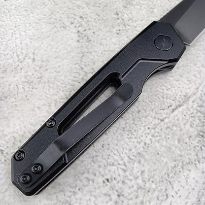 Push Button Lock Knife, Tactical Speedsafe Assisted EDC Folding Knife, Black Stonewashed Reverse Tanto Blade Aluminum Handle Outdoor Hunting Camping Knives With Reversible Deep Carry Pocket Clip For Men