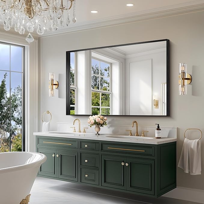 CIRCUMI Black Bathroom Mirror, Brushed Finish, Tempered Glass, Large Mirror