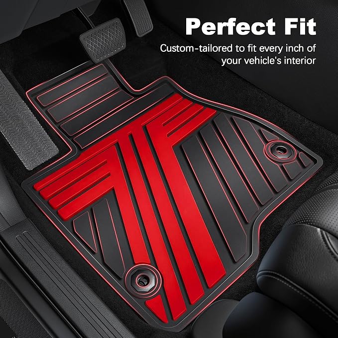 Floor Mats Fit for 10th Gen Honda Accord 2022 2021 2020 2019 2018 Sedan (Gasoline & Hybrid), All Weather Rubber Custom Fit Anti-Slip Floor Liners,1st & 2nd Row, Black & Red