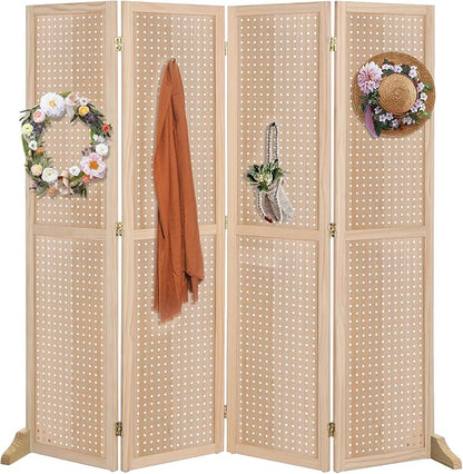 Bonnlo 4 Panel Pegboard Freestanding, 5 FT Portable Display Board Organizer