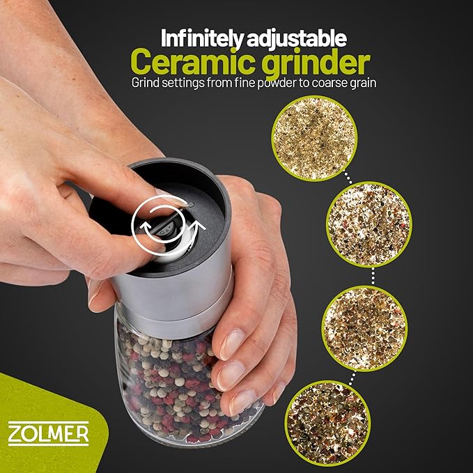 ZOLMER® Premium Stainless Steel Salt and Pepper Grinder Set | Adjustable