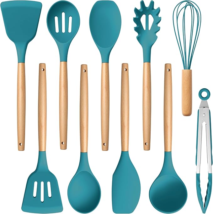 E-far Blue Silicone Cooking Utensils Set, 10-Piece Kitchen Utensils Set
