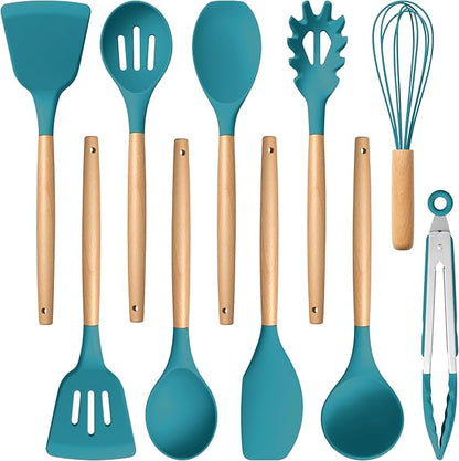 E-far Blue Silicone Cooking Utensils Set, 10-Piece Kitchen Utensils Set