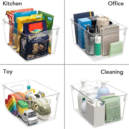 Tiawudi Set of 10 Clear Plastic Storage Bins, 4 Large and 6 Small Stackable