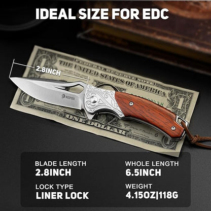 NedFoss Heron Pocket Knife for Men, 2.8" 14C28N Steel EDC Knife with Premium Sandalwood Handle, Personalized Cool Knife for Mens Gift, Collection (No Leather Sheath)