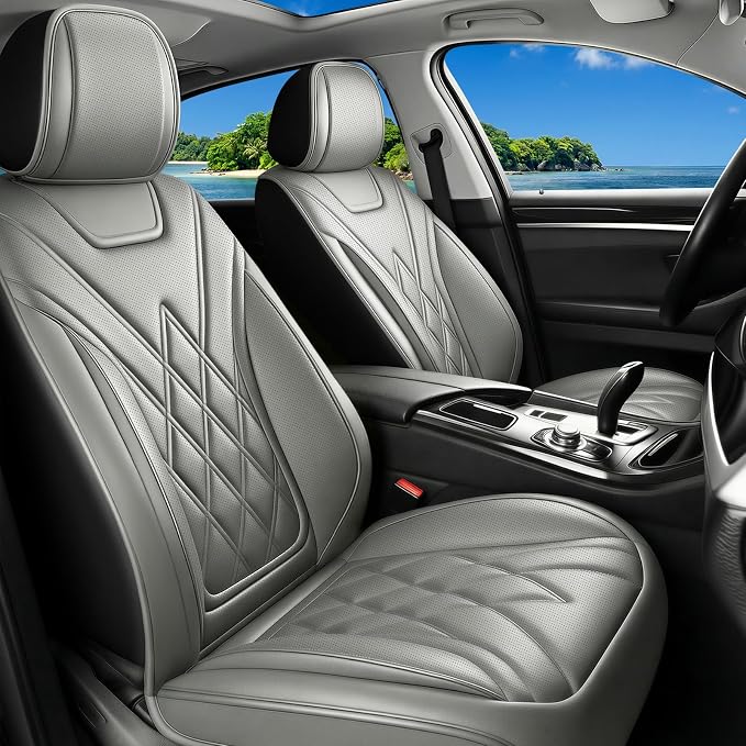 Car Seat Covers Compatible with Hyundai Palisade 2020-2025 2026 - Full Set 5 Seats Luxury Leather All-Weather Seat Cushions & Protectors, Waterproof & Breathable, Airbag Compatible (Gray)
