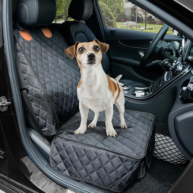 PETICON Front Seat Cover 2 Pack, Full Protection Dog Car Seat Cover with Side Flaps, Nonslip Scratchproof Captain Chair Seat Cover Fits for Cars, Trucks, SUVs, Jeep, Black
