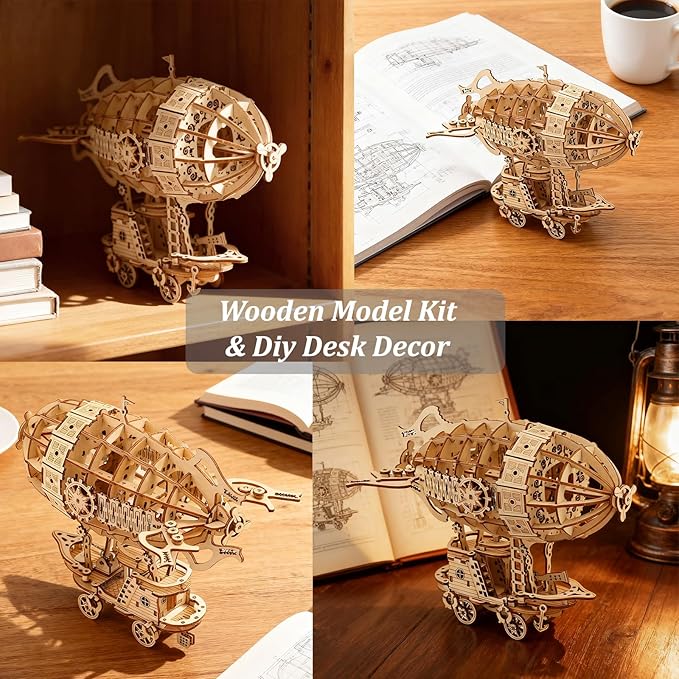Kaptein 3D Wooden Puzzles for Adults & Teens – DIY Airship Model Kit to Build – Brain Teaser Craft – Birthday Gifts & Home Decor