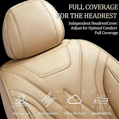 Car Seat Covers Compatible with Hyundai Tucson 2010-2026 - Waterproof & Breathable Luxury Leather All-Weather Seat Cushions Protectors, Airbag Compatible, Only 2 Front seat Covers (Beige)