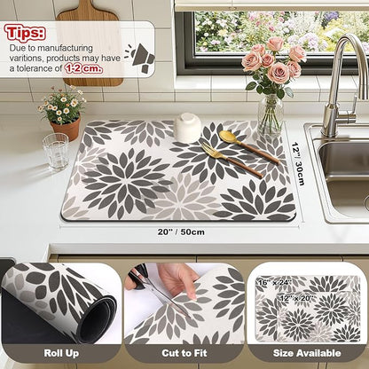 Findosom Floral Dish Drying Mat, Cuttable Drying Mat