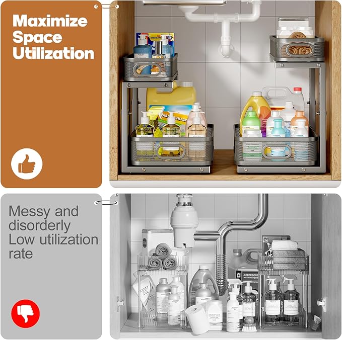 2 Pack 15.7IN-Depth Under Sink Organizer