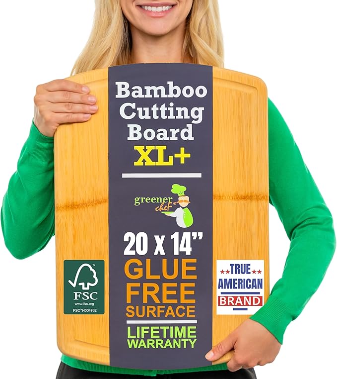 Greener Chef 20 Inch Bamboo Cutting Board Featuring Super-Sized Glue-Free