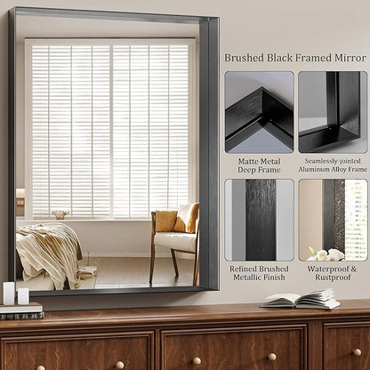 Koonmi 36x48 Inch Black Metal Framed Bathroom Mirror