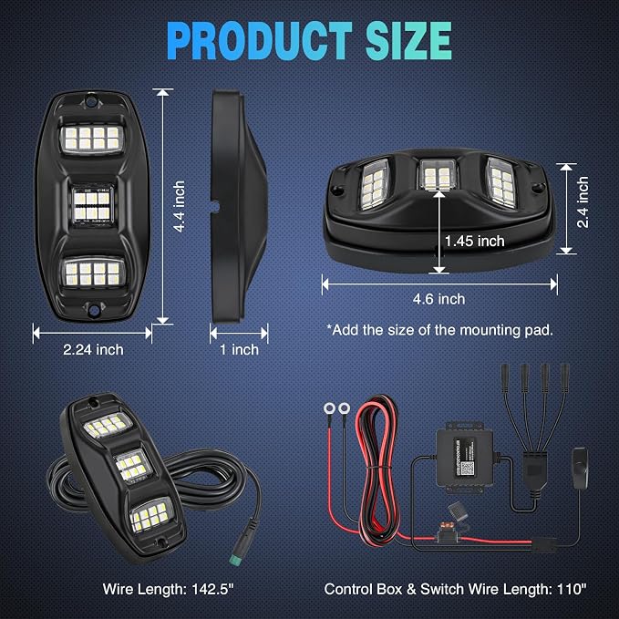 Nilight RGBW LED Rock Lights Kit, 4 Pods 22LED Wide Angle Remote & Bluetooth App Dual Control with Music Modes Multicolor Underglow Neon Wheel Well Light Fit for ATV UTV SUV Offroad Truck RZR Boat