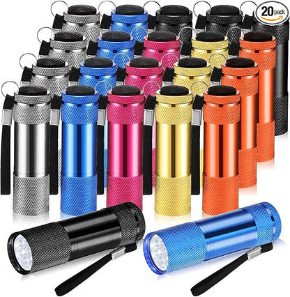 VIHOSE 20 Pcs Mini Flashlights Bulk, Bright Aluminum Handheld Flash Light with Lanyard Small LED Flashlights for Night Reading Emergency Hurricane Camping Hiking, Batteries Not Included(Novel)