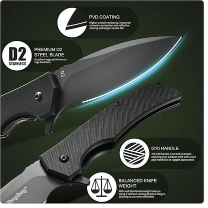 Praxis Folding Pocket Knife, 3.6" PVD Titanium Coating D2 Steel Blade Foldable Knife with G10 Handle Lightweight Camping Survival Hiking Knives