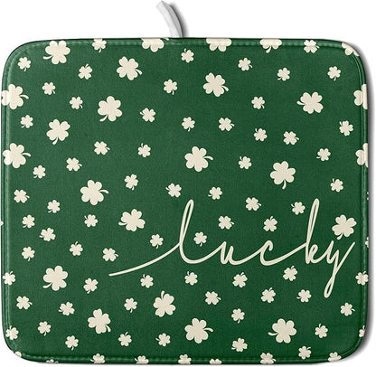 Giwawa St Patricks Day Dish Drying Mat Green Lucky Clovers Dish Drainer Mats