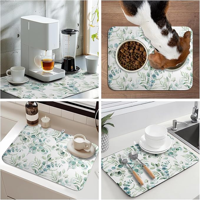 Watercolor Sage Leaves Dish Drying Mats