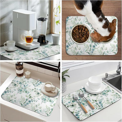 Watercolor Sage Leaves Dish Drying Mats
