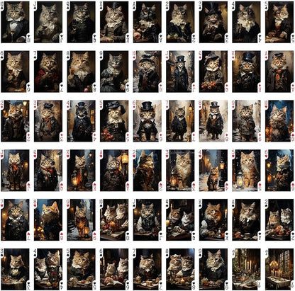 Victorian Cats Playing Cards (Poker Deck 54 Cards All Different) Handsome Cats in Victorian Suits and Top Hats Cute Cats in Vintage Clothing Illustration