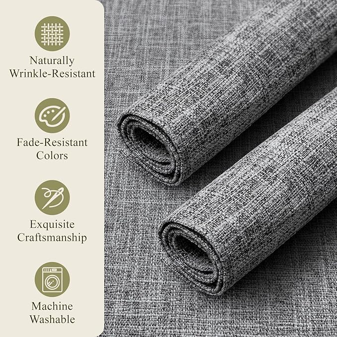 KXN Placemats Set of 4, Dual-Layer Thickened Faux Linen Table Mats, Heat Resistant & Wrinkle-Free, Machine Washable Cloth Place Mats for Kitchen Dining Indoor Outdoor (Light Grey)
