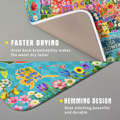 Flower Map Dish Drying Mat American Floral Decoration Coffee Mat