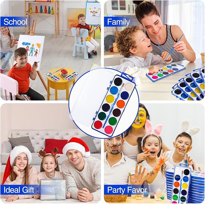 12 Pack Watercolor Paint Set for Kids, 12 Colors Water color paint sets for kids with Paint Brush, Kids Watercolors Paint Set for Party Favor, Classroom.