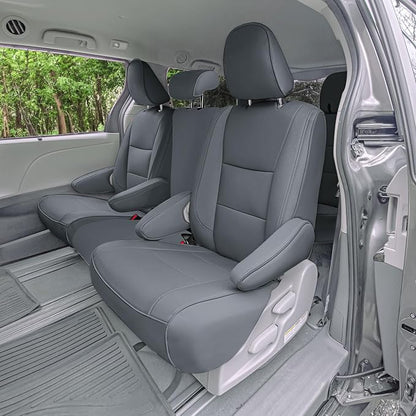 FH Group Custom Fit Car Seat Covers Specifically Made for 2011-2020 Toyota Sienna 8 Passenger, Car Seat Cover 2nd Row, Automotive Seat Covers in Solid Gray Faux Leather, Waterproof and Washable