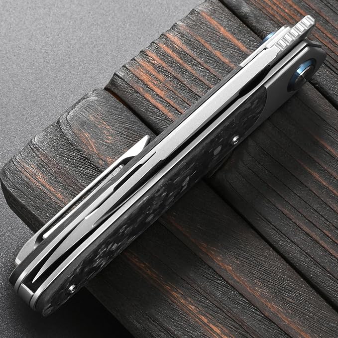 Sitivien ST992 Folding Pocket Knife,Handmade M390 Pearlescent Brushed Steel Blade,Titanium Carbon Fiber Handle EDC Tool Knife for Outdoor Camping,Hiking,Survival,Hunting(Gray) …