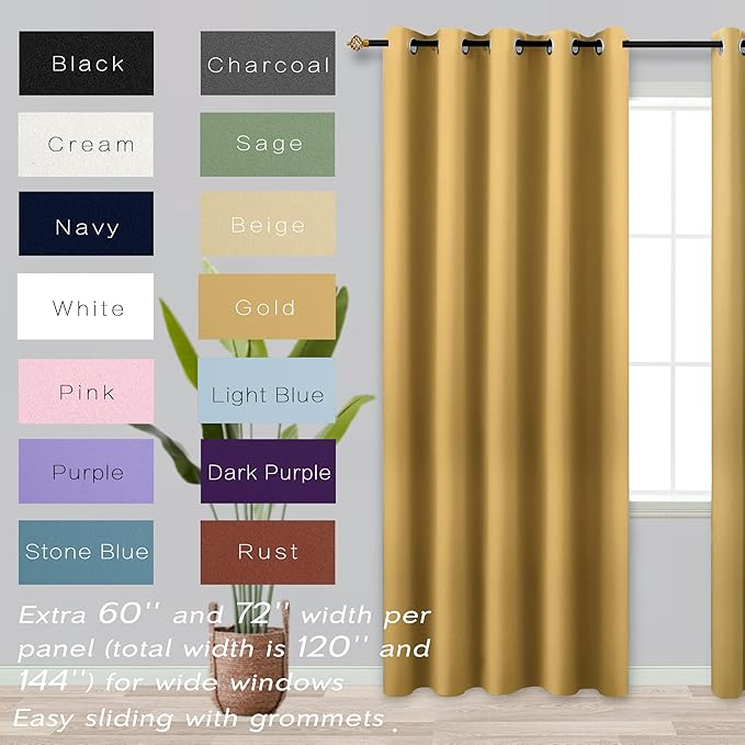 KOUFALL Gold Luxury Blackout Curtains