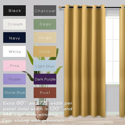 KOUFALL Gold Luxury Blackout Curtains
