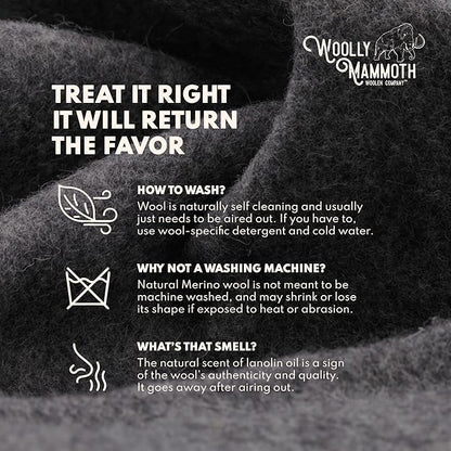 Woolly Mammoth Woolen Company Camping Blankets - 66 x 90 in, Black & Cream Plaid - Merino Wool Throw & Outdoor Backpacking Blanket for Picnic & Travel