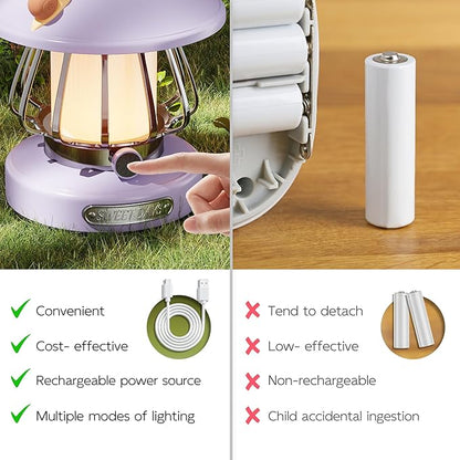 V.C Formark Kids Camping Lantern Emergency Light for Kids, Toddler Night Light with Snail Design - USB C Rechargeable, 3 Color Dimmable LED for Bedroom, Tent, Power Outages & Adventures (Violet)